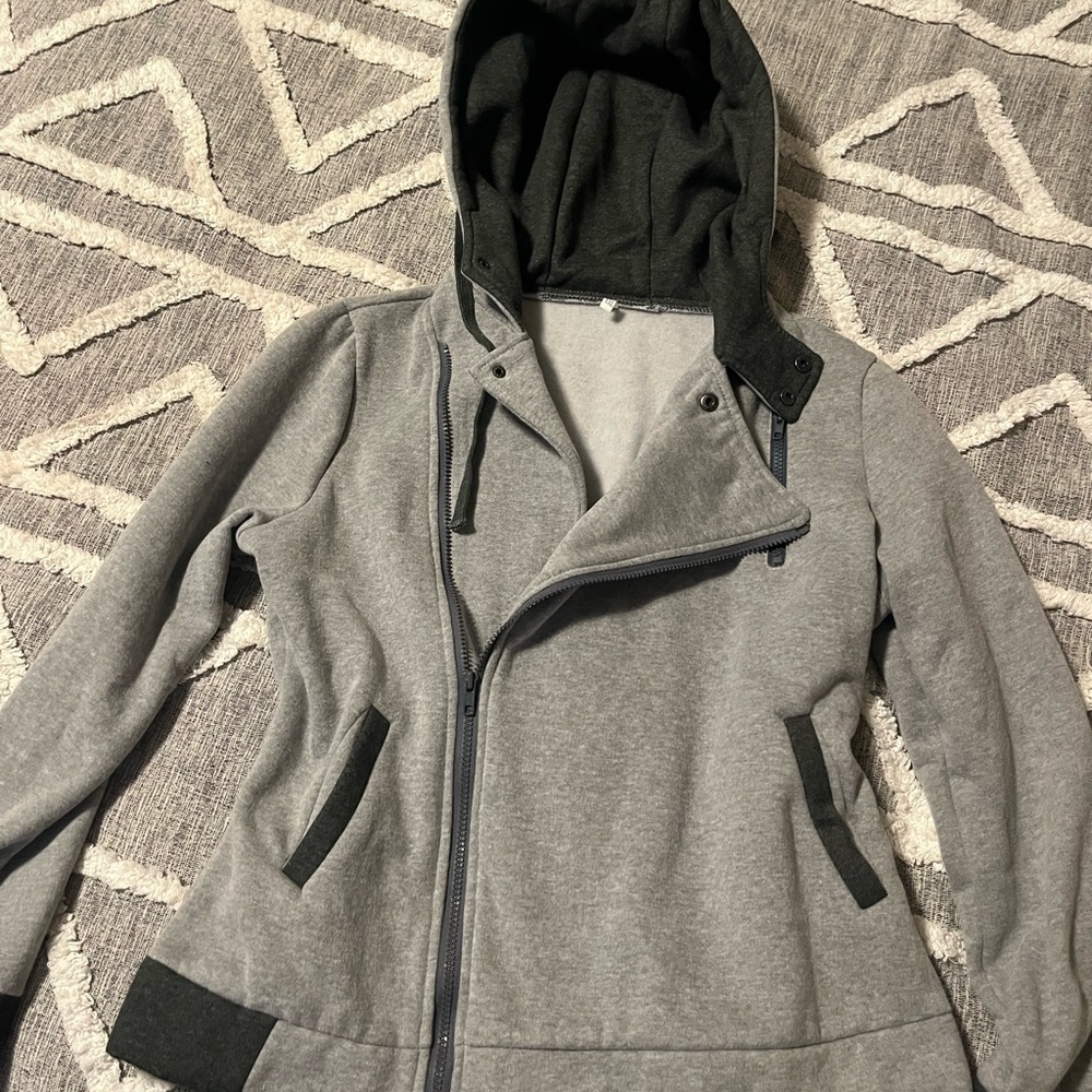 Gray and Black Hooded Jacket